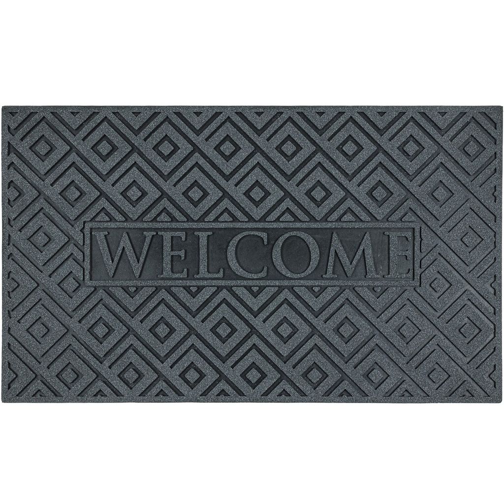 Fußmatte - Für Innen und Außen - 45x75 cm - Grau - Gummi - Rutschfest - mit der Aufschrift „Welcome“ - Wetterfest