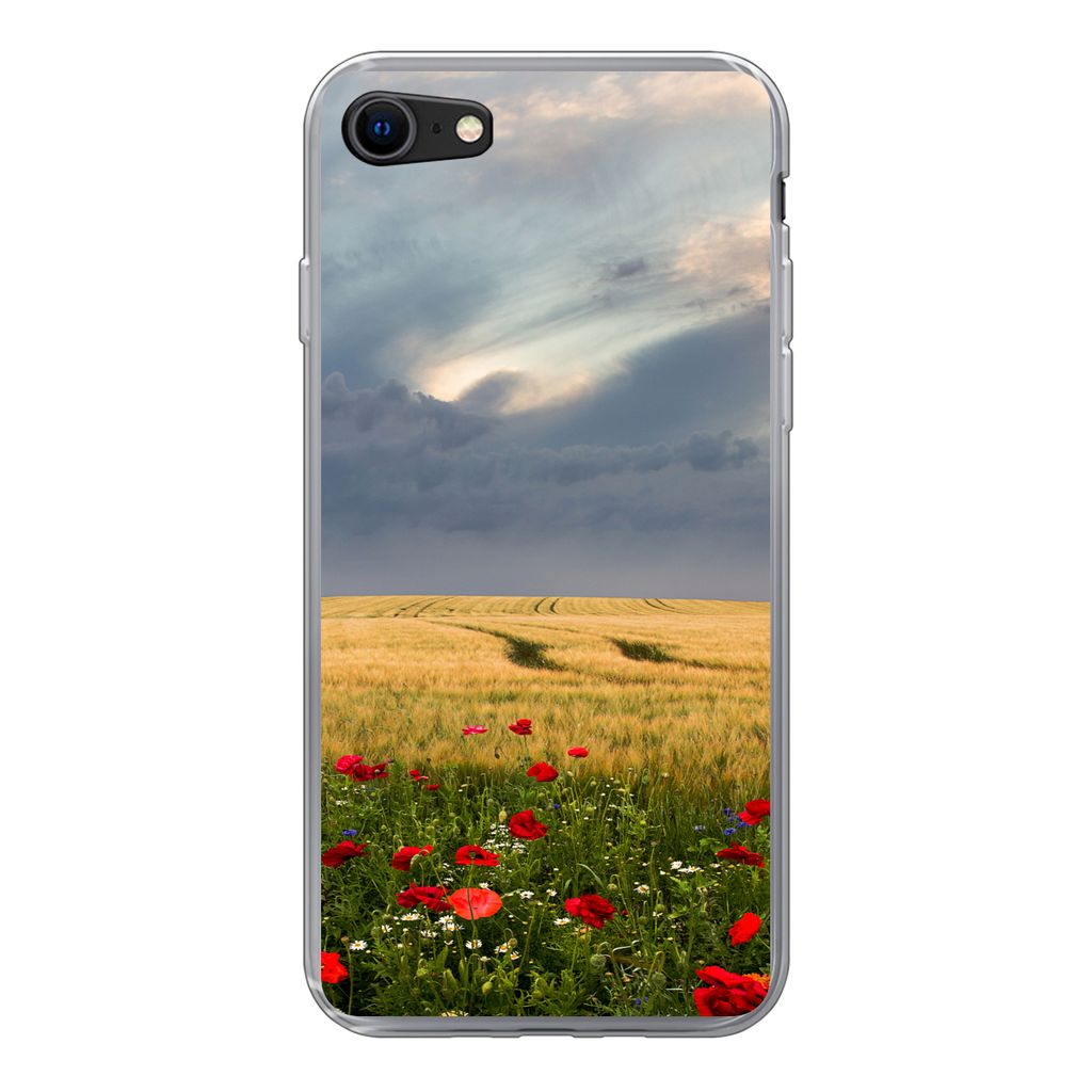 MuchoWow Handyhülle Schutzhülle Hülle für iPhone SE 2022 Blumen - Weizen - Wolken Silikon Softcase Handy Hülle - Schutzhülle