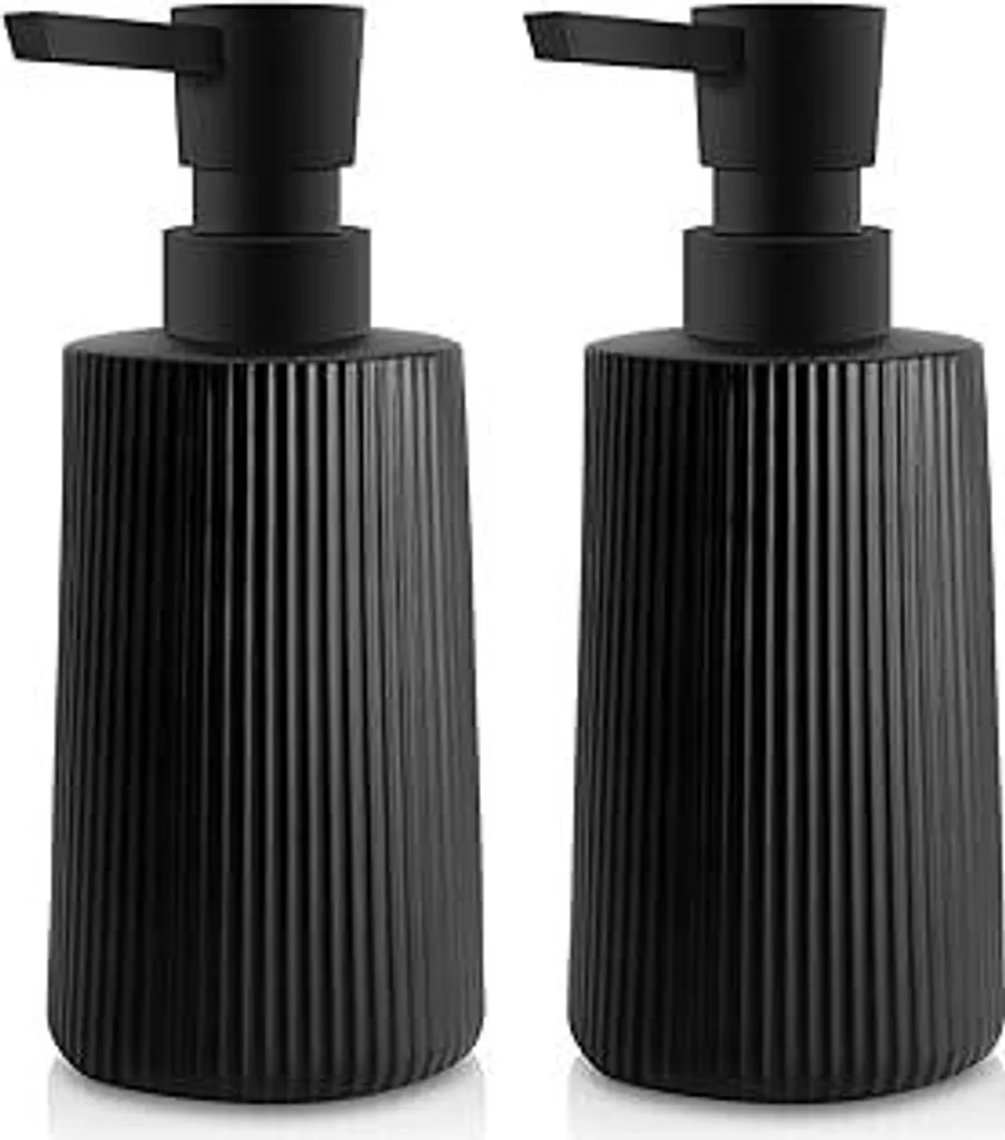 Moderni dispenser di sapone per bagno e cucina in vetro, 250 ml/8,5 oz Dispenser di sapone per bagno, piano di lavoro, cucina, dispenser di sapone con pompa (nero, 2 pezzi)