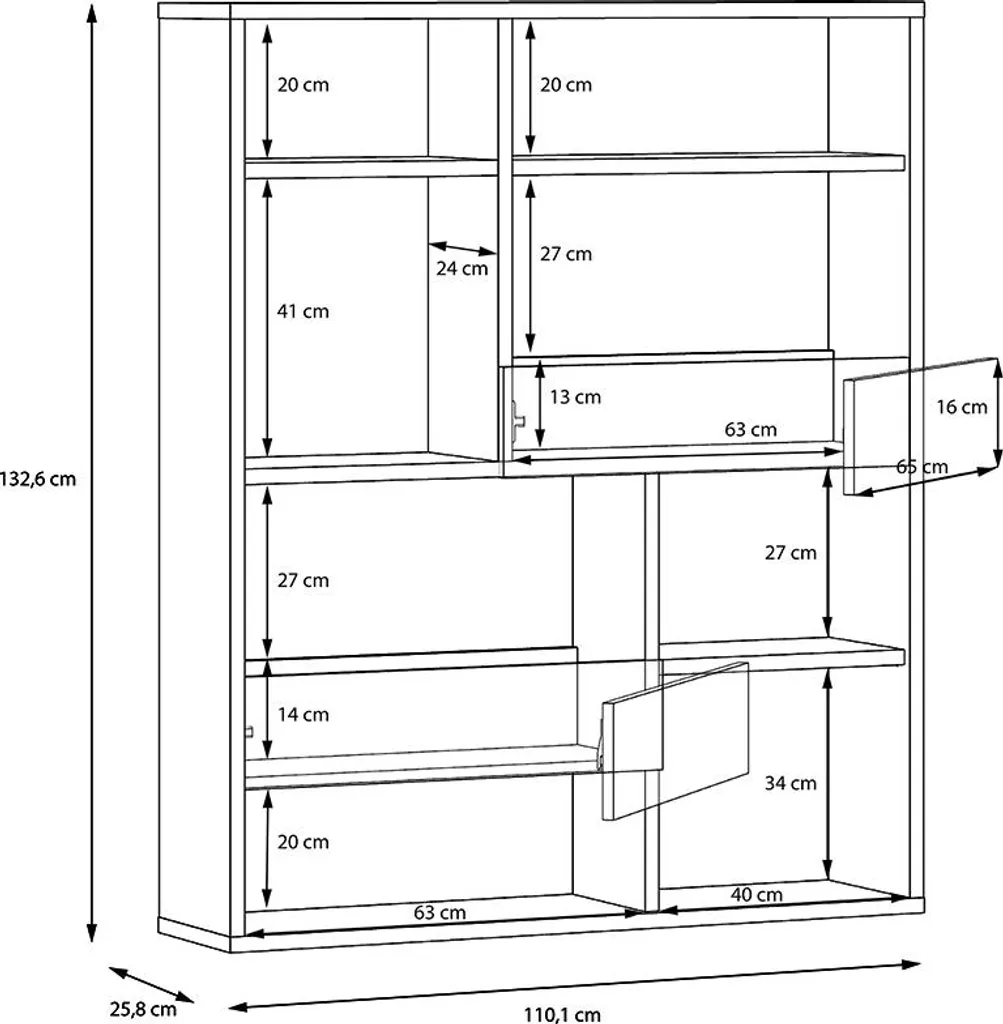 Bibliothèque design chêne Artisan 8 compartiments 110x132 cm Polypody