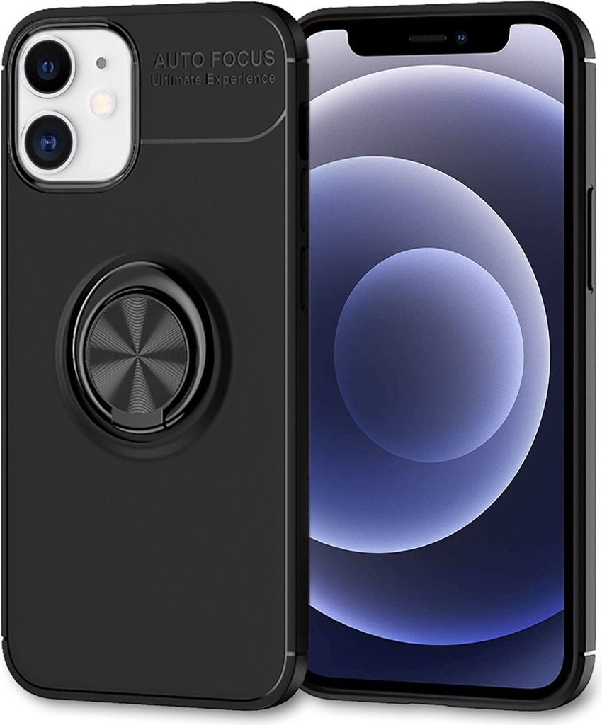 NALIA Ring Handyhülle für iPhone 12 mini, Handy Cover Case Schutz Tasche Schale Etui Schwarz
