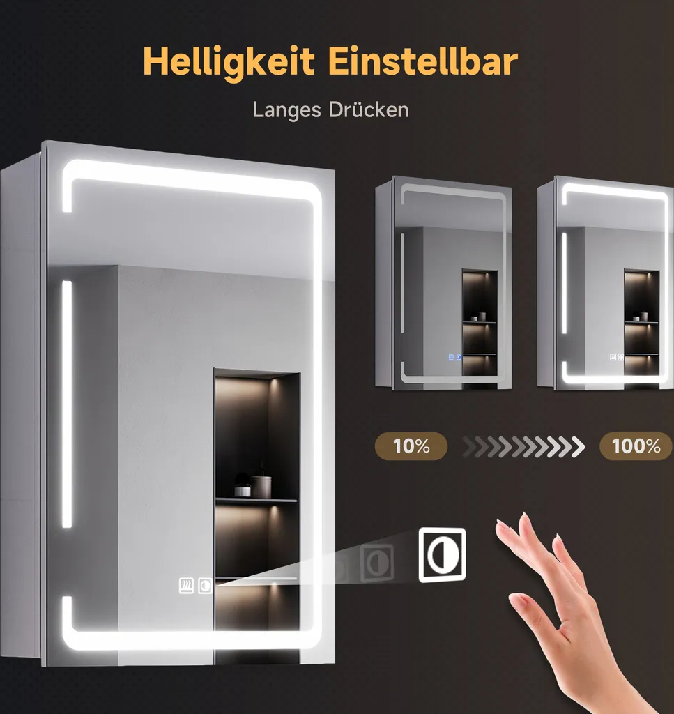 Armoire Miroir LED Intensité Variable Charnière sans Câble 38x60 cm - 5