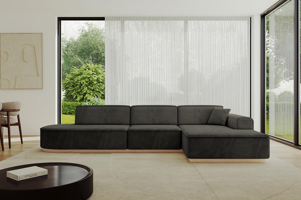 ALTDECOR Ecksofa in L-Form IREA-L2 327x165x80 cm Schwarz Corner Sofa Eckcouch Couch Wohnlandschaft Cauchsofa