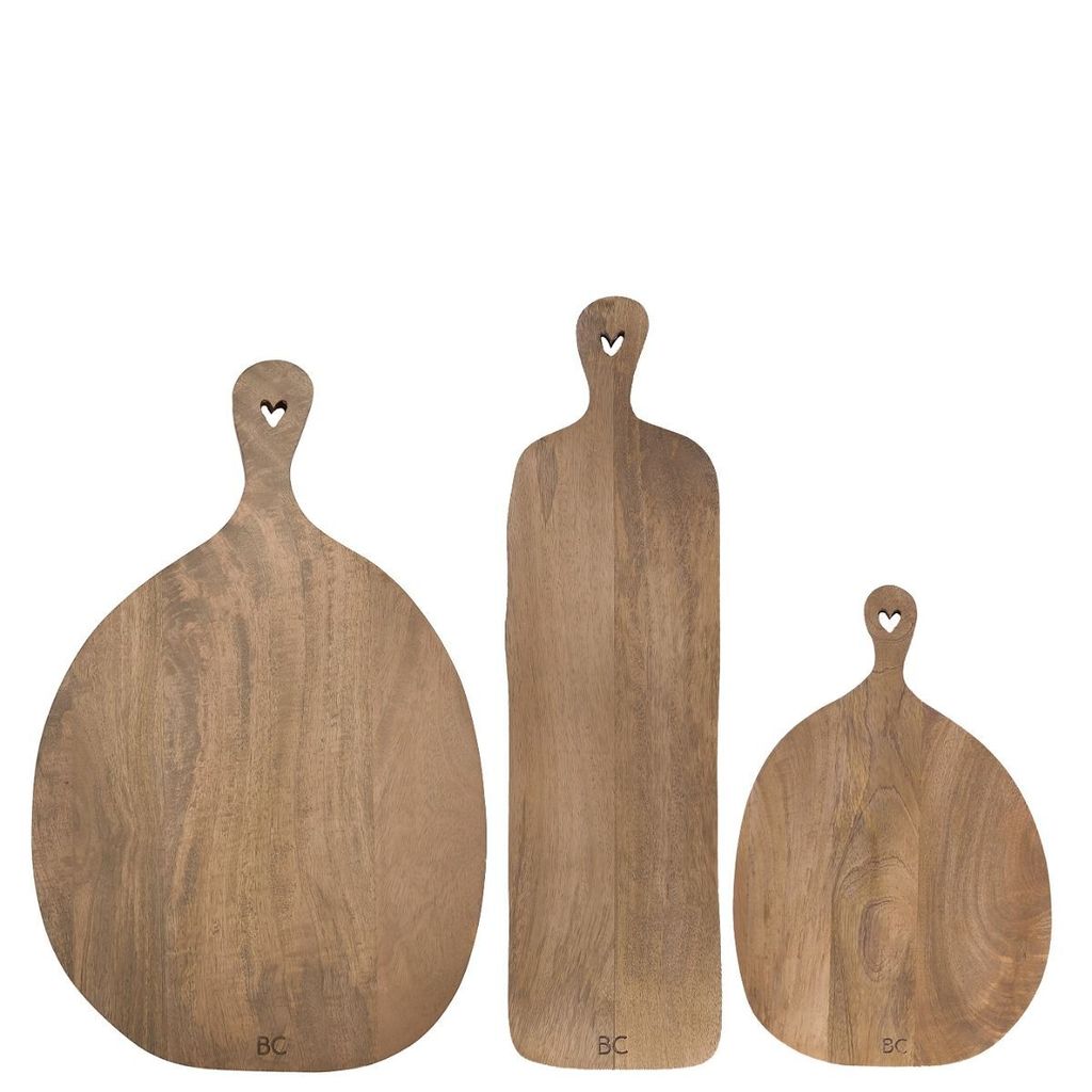 3er Set Serviertabletts HEARTS natur L. 52cm aus Mango Holz Bastion Collections