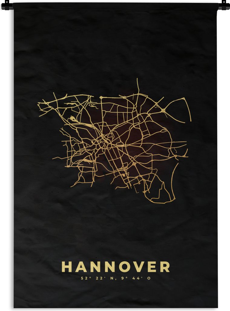 MuchoWow Wandteppich Wandbehang Hannover - Gold - Karte - Stadtplan - Grundriss 90x135 cm Tapisserie Dekoration Wandtuch - Baumwolle - Wandskulptur