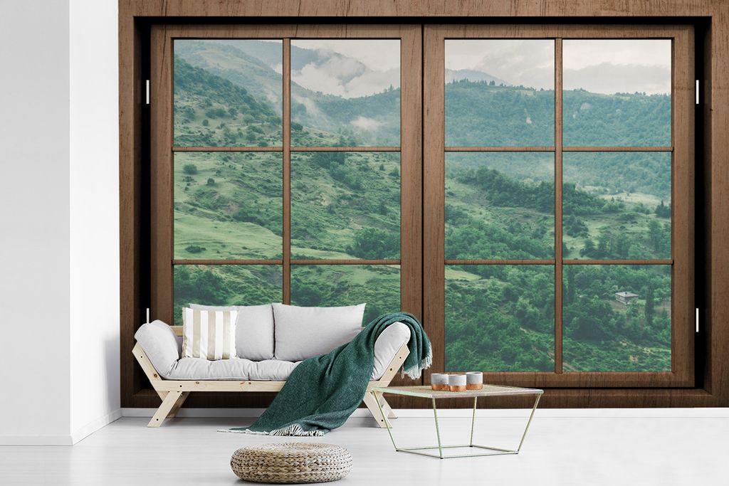 MuchoWow Fototapete für Wohnzimmer oder Schlafzimmer Wandtapete Vinyl Motivtapete Aussicht - Bäume - Natur - 600x400 cm - Vinyltapeten