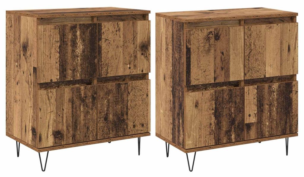 Sideboard 2er Set, Altholz, mit 4 Türen und eisernen Haarnadelbeinen, 70x35x60 cm