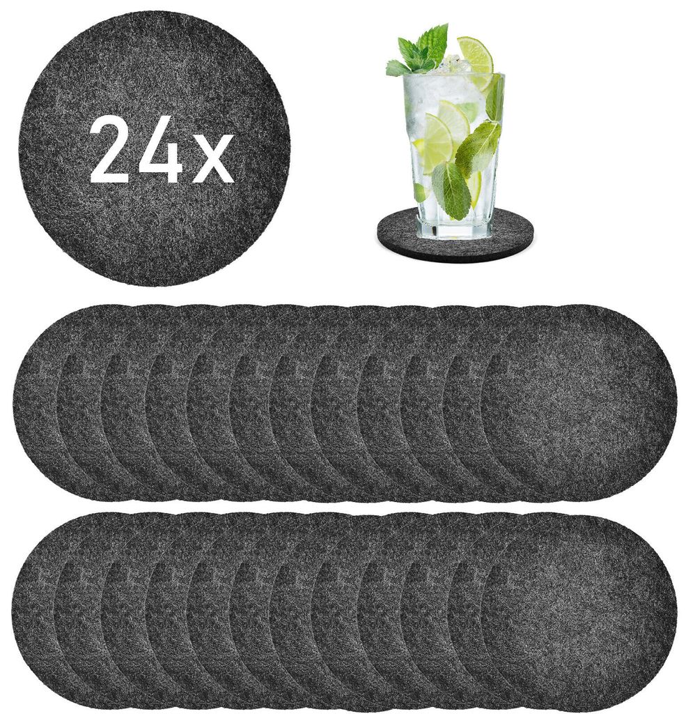 24x Hochwertige Filz-Untersetzer für Getränke - runde Glasuntersetzer -  Tischuntersetzer Tassenuntersetzer Getränkeuntersetzer aus Filz - Ø 10cm 