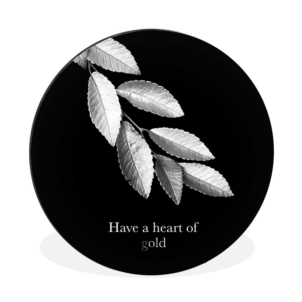 MuchoWow Aluminium Wandkreis Blätter - Zitat - Schwarz - Weiß Ø 30 cm Wanddeko Modern Wohnzimmer - Wand Bild - Wohnzimmer - Runde Bilder - Alu...
