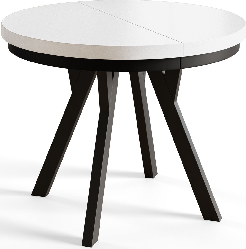 Runder Esszimmertisch EVO, ausziehbarer Tisch Durchmesser: 90 cm bis 190 cm, Wohnzimmertisch Farbe: Weiß, mit Stabile Beine in Farbe Schwarz