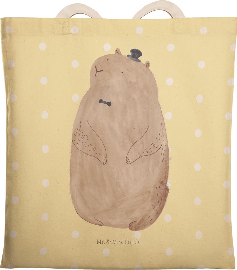 Mr. & Mrs. Panda Beutel Tasche Murmeltier - Gelb Pastell - Geschenk, Lustige Sprüche, Anstand, Freundlichkeit, Stoffbeutel, shopping bag, Respekt,...