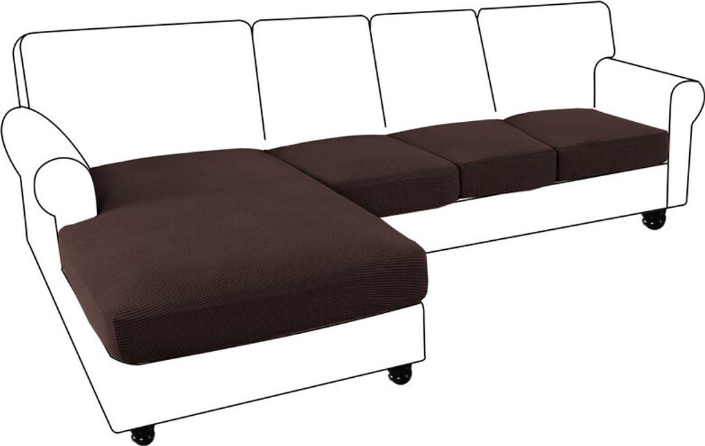 (4 Sitze, Braun) 4 Stück Sofa-Sitzkissenbezüge L-Form Separates Kissen Couch-Chaise-Bezug Elastische Möbel (einschließlich 1 Chaise-Bezug u...
