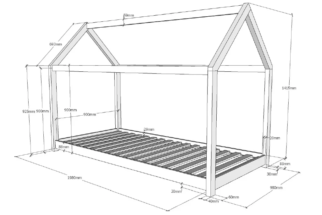 Lit cabane blanc 90x200 en bois massif Vipack structure robuste
