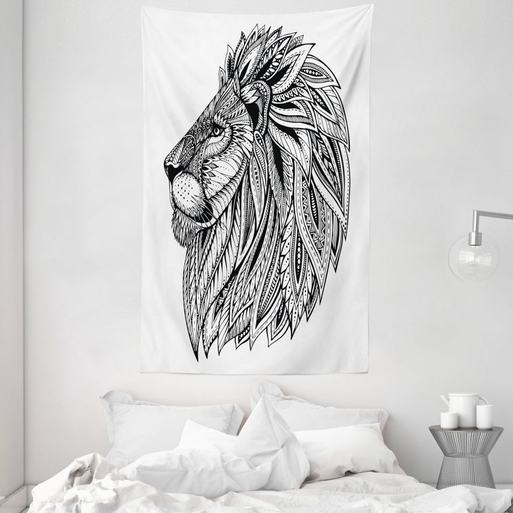 ABAKUHAUS Löwe Wandteppich und Tagesdecke, Wild Safari Tier aus Weiches Mikrofaser Stoff Waschbar ohne Verblassen Digitaldruck, 140 x 230 cm, Schw...