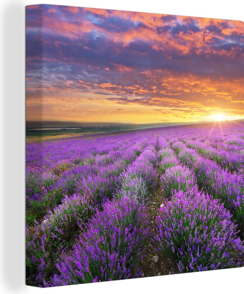 MuchoWow - Leinwandbilder - Lavendel - Wolken - Frühling, Wandbild, Wanddeko Bilder Wohnzimmer, 90x90 cm