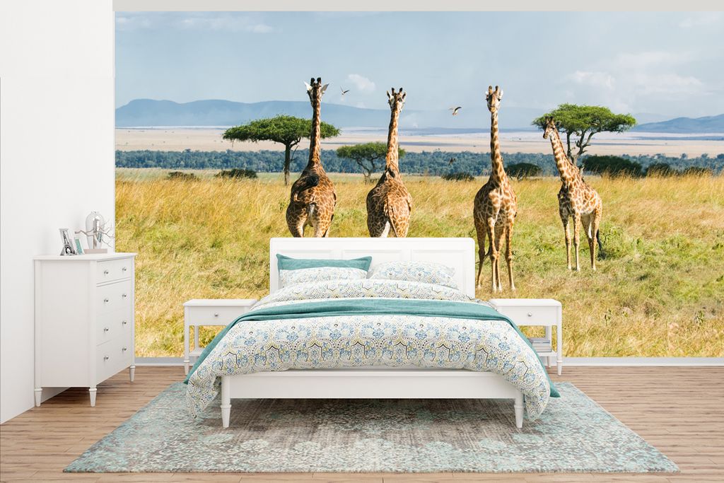 MuchoWow Fototapete für Wohnzimmer oder Schlafzimmer Wandtapete Vinyl Motivtapete Giraffen im Masai Mara-Nationalpark in Kenia - 500x280 cm - Fo...