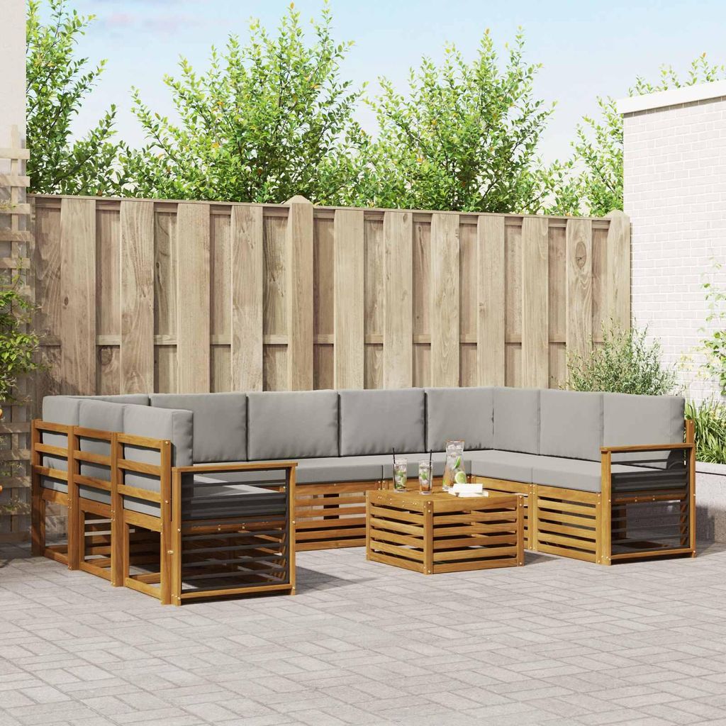 "im Sonderangebot"Sofagarnitur - CLORIS - Balkonmöbe/Sitzgruppe - 10 pcs - Moderne Design - Natürlich und Hellgrau Massivholz Akazie - Gartensofa...