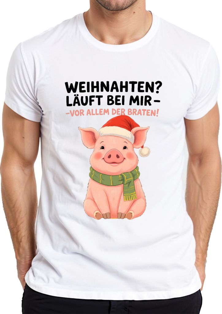 Weihnachten Schwein Ferkel Braten niedlich lustig Geschenk Santa Herren T-Shirt, Weiß, XXL