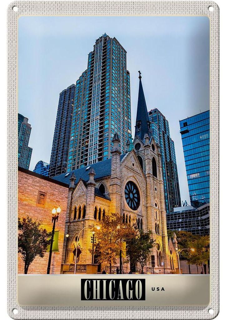 Blechschild Reise 20x30cm Chicago Amerika Stadt Hochhaus Urlaub