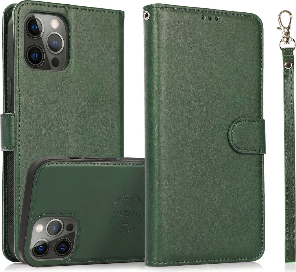 Mobigear Wallet iPhone 16 Pro Max Hülle Abnehmbare 2in1 Klapphülle Geldbörse - Grün