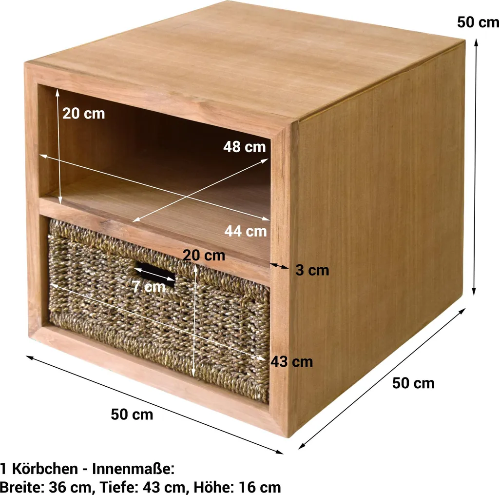 Table d'appoint Vallda en teck Teako Design avec panier 50x50x50 cm
