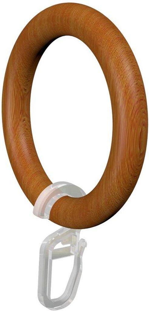 Holzgordijnringe mit Faltenhaken, lackiertes Kirschholz, 57/41 mm, 20 Stück