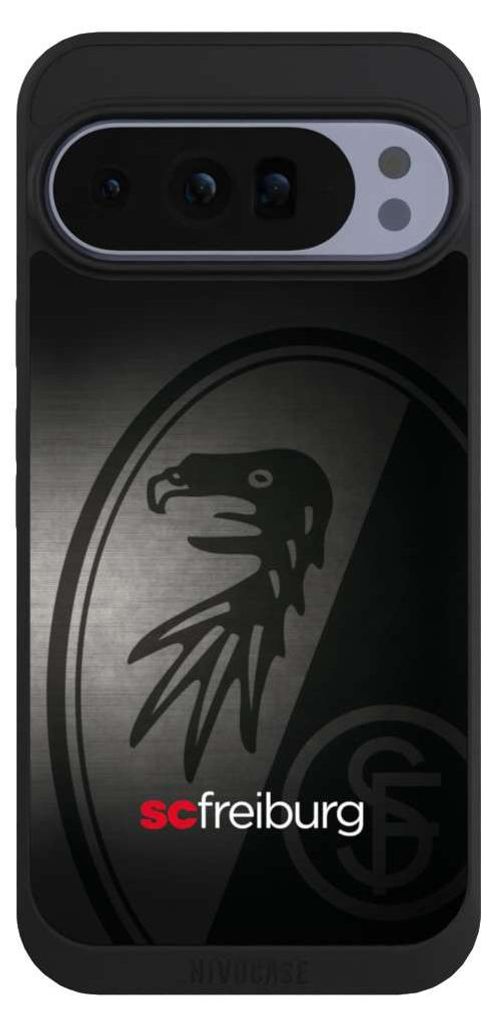 NIVOCASE Handyhülle für Google Pixel 10 Pro XL Hülle NIVOpure Case Schwarz Metallic Look Offizielles Lizenzprodukt SC Freiburg