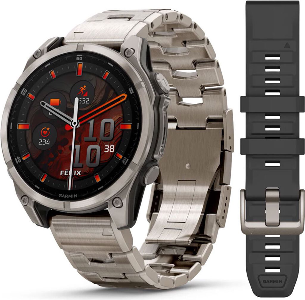 Garmin Fenix 8 3,56 cm (1,4") AMOLED 47 mm Digital 454 x 454 Pixel Touchscreen Titan Wi-Fi GPS (Satellit)