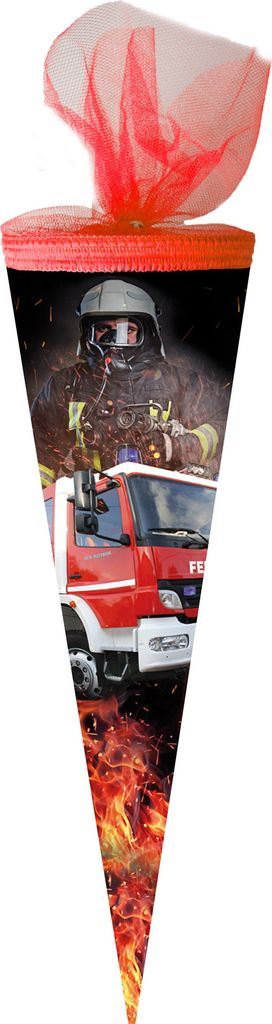 Nestler Schultüte 50 cm rund Tüll/Textilborte Feuerwehr Einsatz