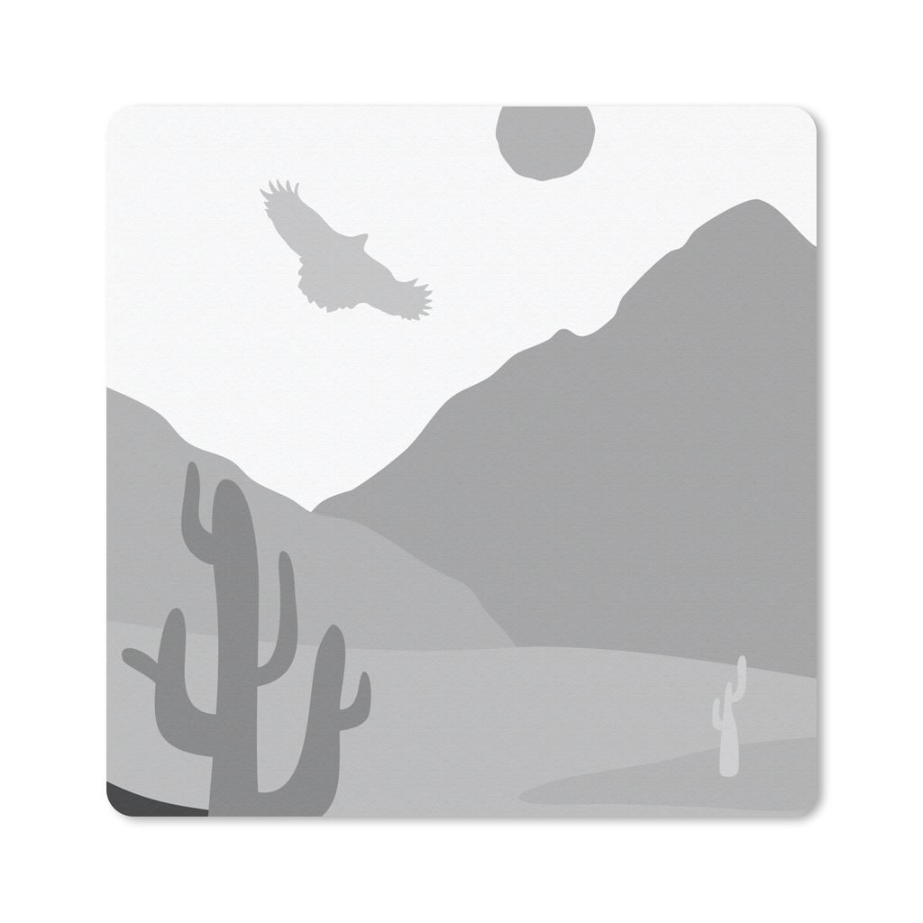 MuchoWow Mauspad Mousepad Illustration - Kaktus - Falke - Schwarz - Weiß 20x20 cm - Mousepads - Maus Mat - Pad - Mausunterlage - Desk Mat - Bure...