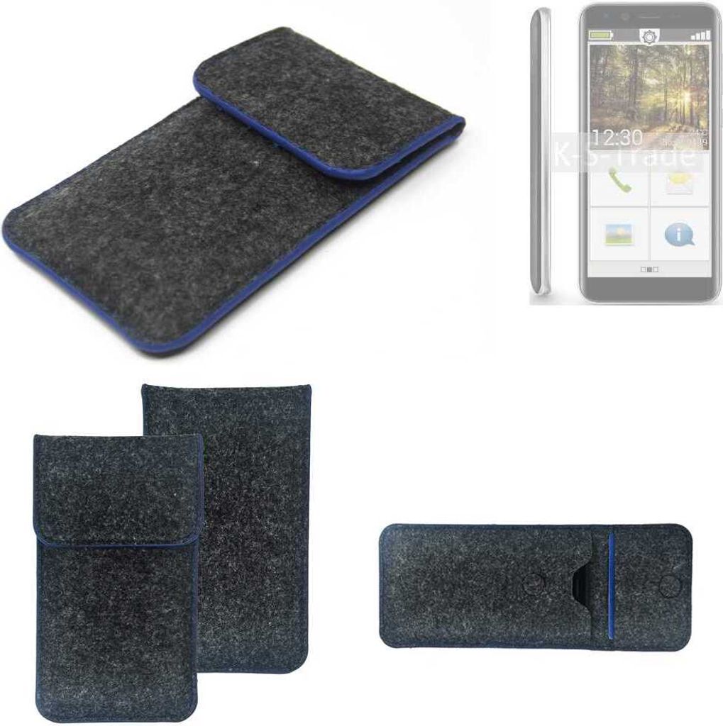 K-S-Trade Handy-Hülle Schutz-Hülle kompatibel mit Emporia Smart.3 Mini Filztasche Pouch Tasche Case Sleeve Filzhülle dunkelgrau, blauer Rand