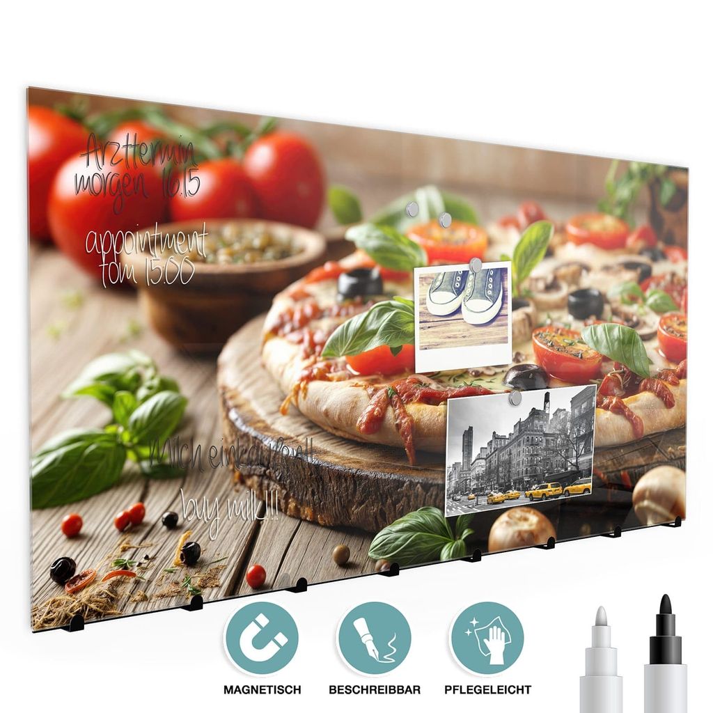 Wandgarderobe mit Magnetwand & Memoboard aus Glas Pizza im Holzofen