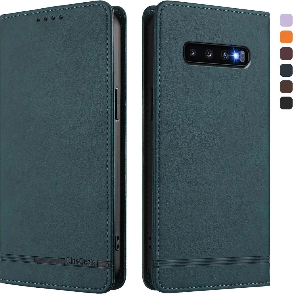 Hülle für Samsung Galaxy S10 Plus, Retro Kunstleder Ständer Klapphülle mit Kartenfächer und Magnetische Grün