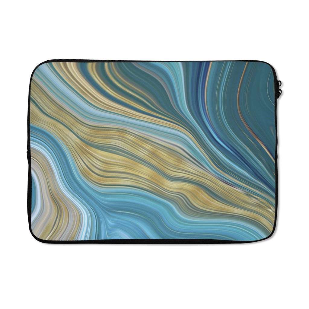 MuchoWow Laptop Hülle 13 Zoll Marmor - Wellen - Gold - Muster Laptoptasche - Laptophülle - Sleeve - Rundumschutz