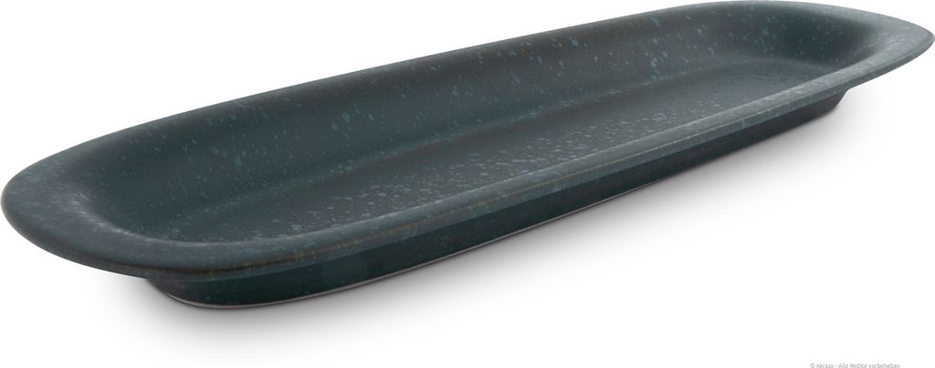 Original Bunzlauer Keramik Servierplatte Platte Teller schmal länglich oval 44,4x15,1x3cm Design ZIELON (Grün)