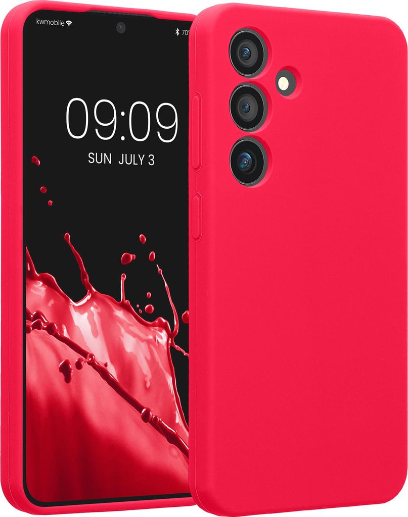 kwmobile Handyhülle kompatibel mit Samsung Galaxy S24 Hülle - gummierte Handy Case aus Silikon in Neon Pink