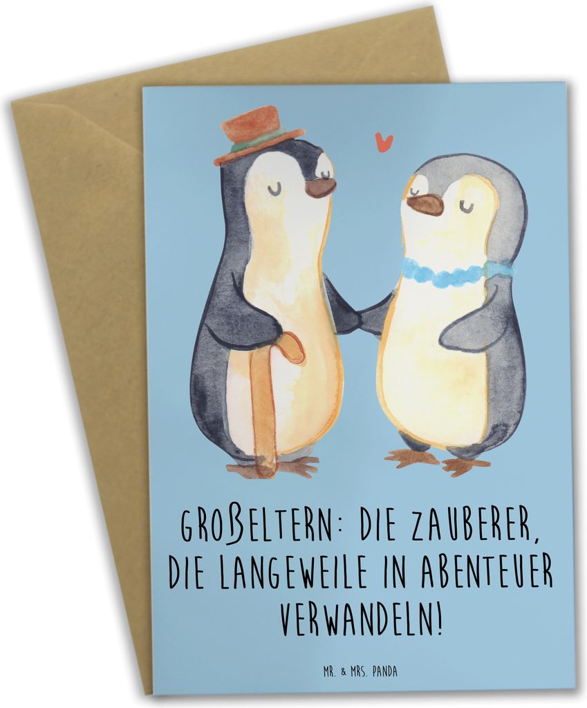 Mr. & Mrs. Panda Grußkarte Großeltern Zauberer - Blau Pastell - Geschenk, Liebe, Geburtstage, Geschichten, Verwandte, Weisheit, Enkelkinder, hoch...