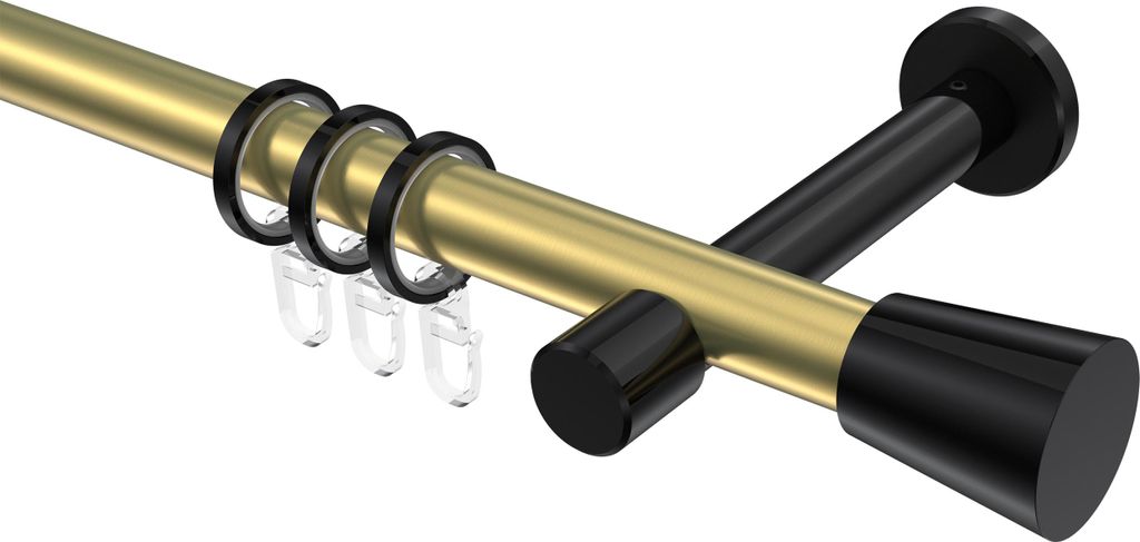 Interdeco Gardinenstange / Vorhangstange Messing-Optik / Schwarz, Typ Prestige Sitra (Konus), 20 mm Ø 1-läufig, 600 cm