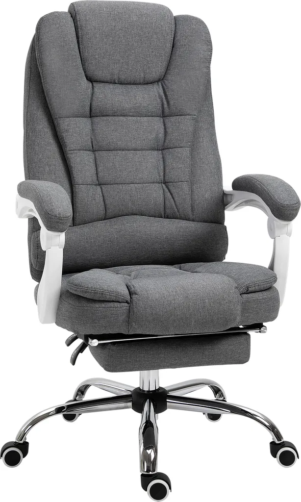 Fauteuil de direction inclinable en aspect lin gris avec repose-pieds