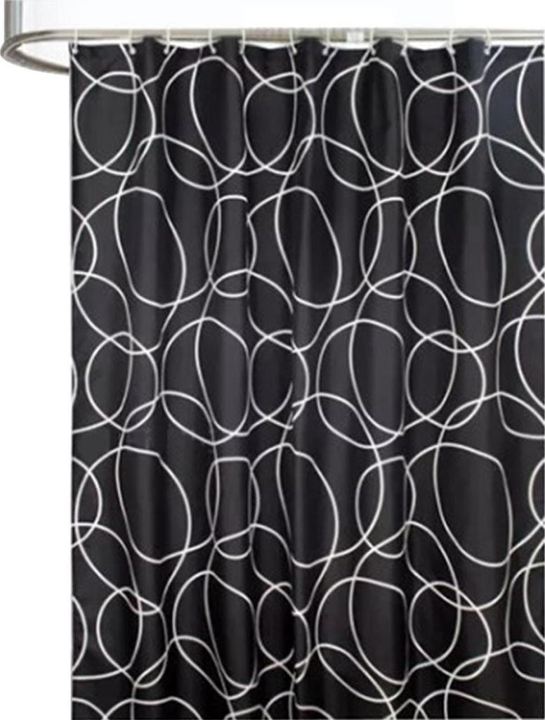 Verdickter schwarzer silbriger Kreis Duschvorhang Wasserdichter Polyester Stoff Duschvorhang 180x180cm