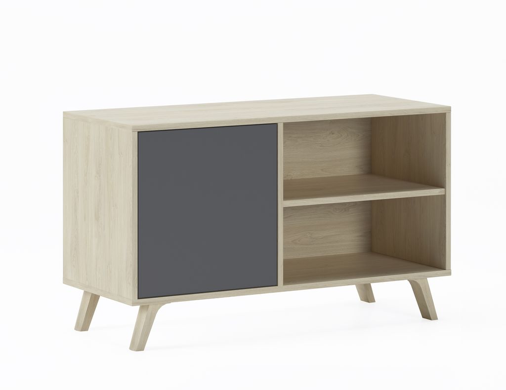 TV-Schränke für Wohnzimmer, Modell Wind, Eiche farbe und Grau, 95x40x57cm