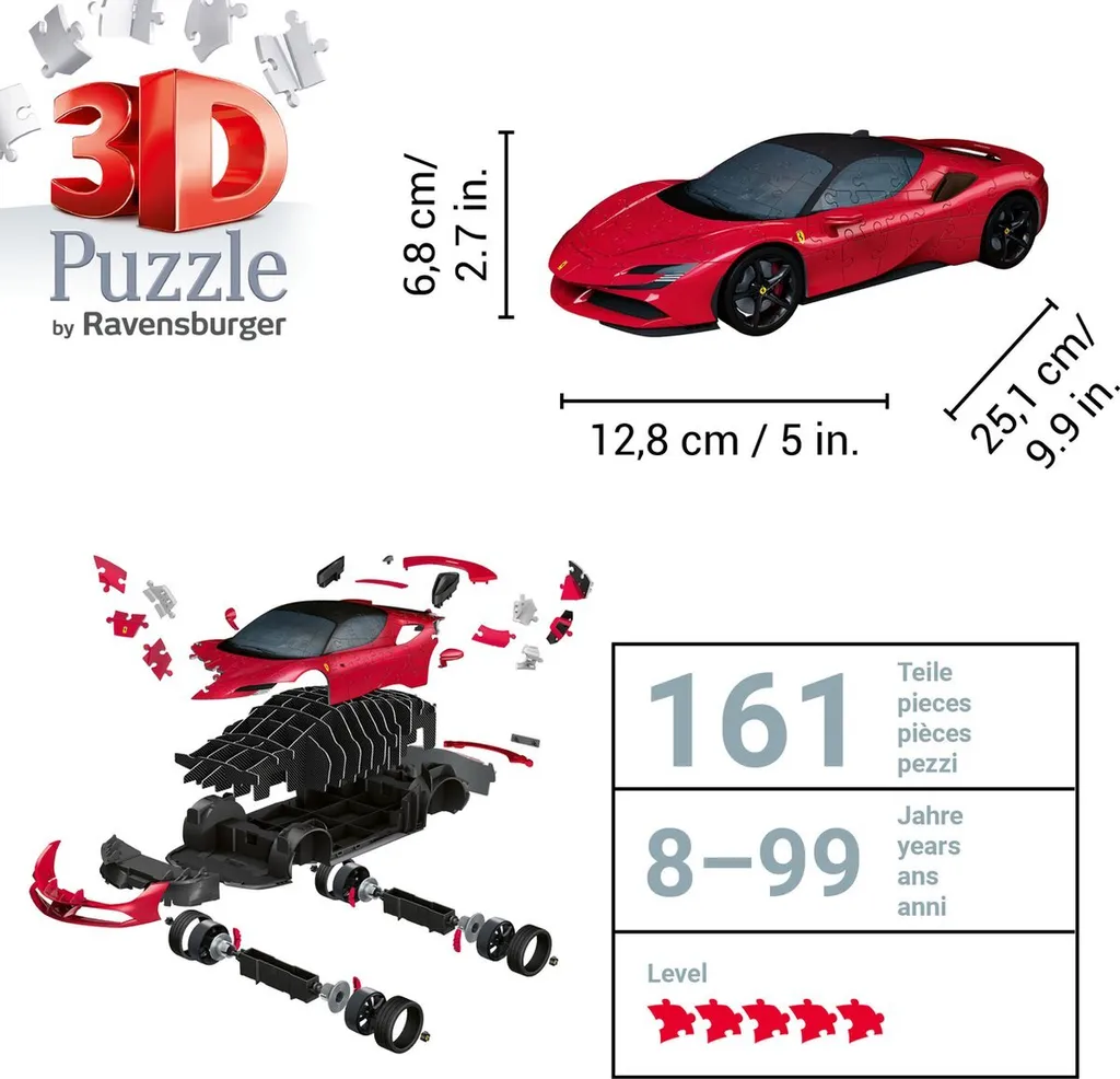 Construire sans colle une Ferrari SF90 Stradale avec ce Puzzle 3D 108p