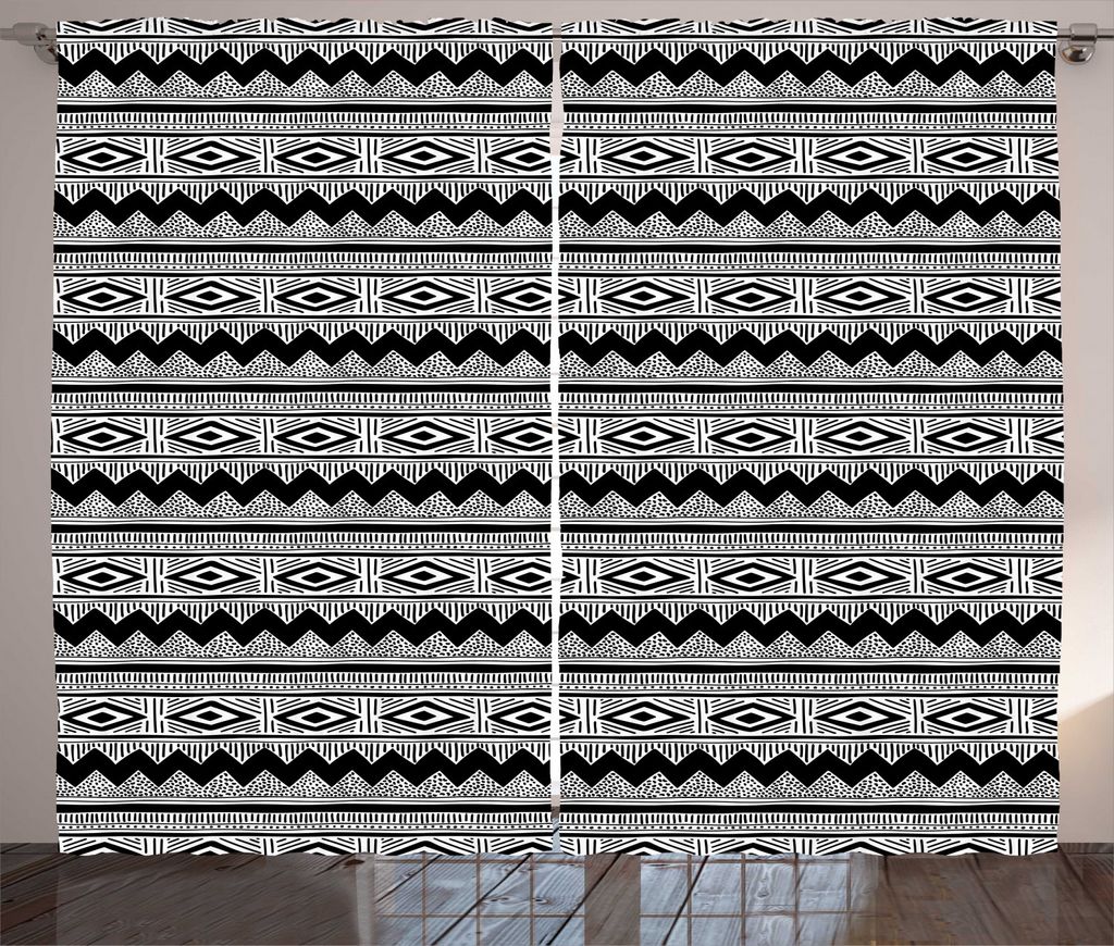 ABAKUHAUS Einfarbig Rustikaler Vorhang, Zickzacks india Einzelheiten, Wohnzimmer Universalband Gardinen mit Schlaufen und Haken, 280 x 225 cm, Char...
