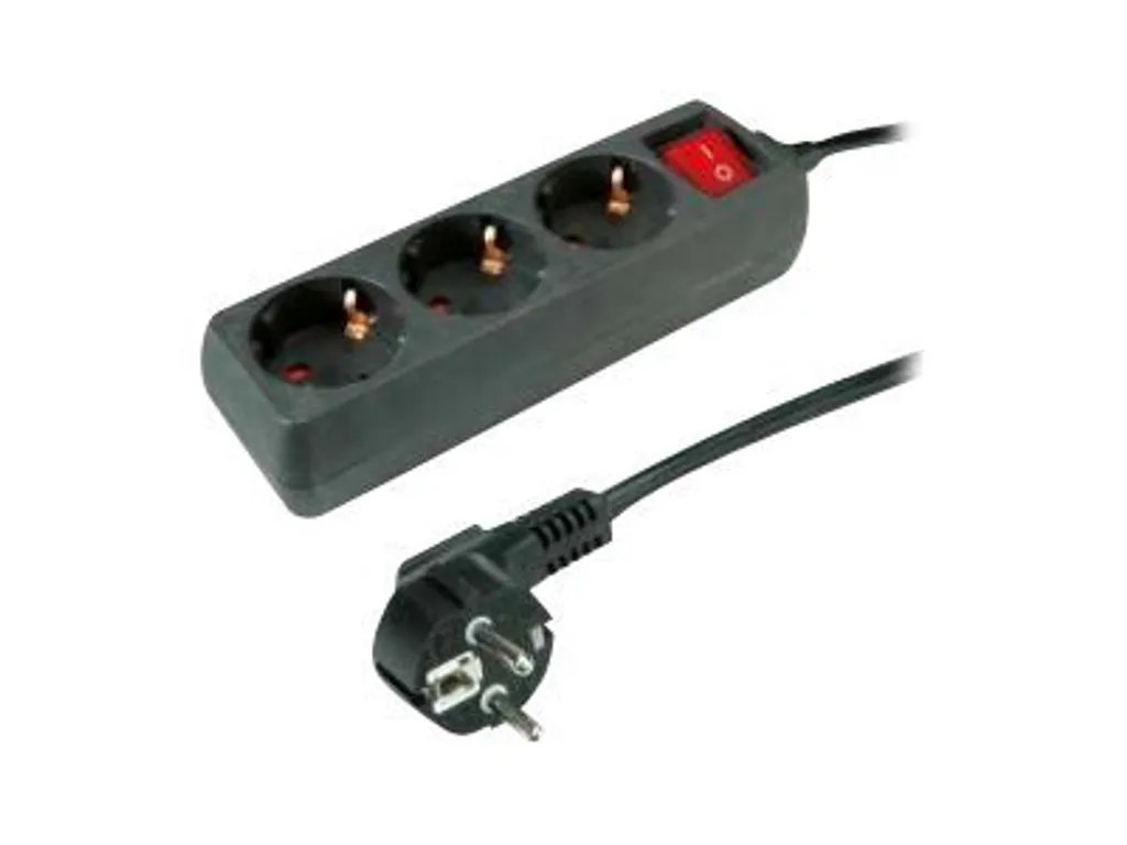 Bloc multiprise 3 prises noir avec câble long 6m et interrupteur ROLINE