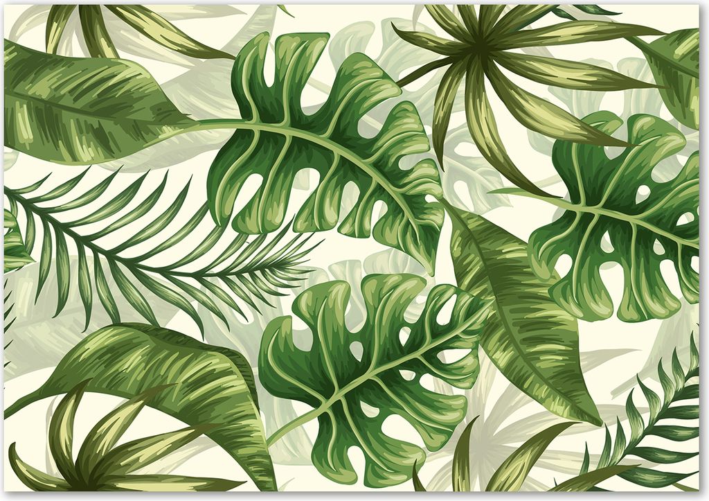 Tulup Leinwandbild - 100x70 cm - Wandkunst - Drucke auf Leinwand - Leinwanddruck - Blumen & Pflanzen - Grün - Tropische Blätter