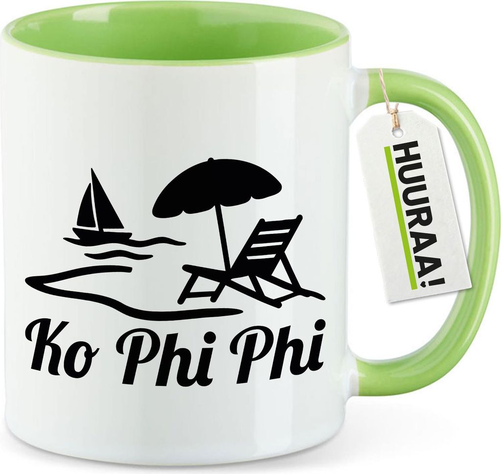 Huuraa Kaffeetasse Ko Phi Phi Inselmotiv Thailand 330ml Grün Keramik Kaffeebecher Geschenkidee
