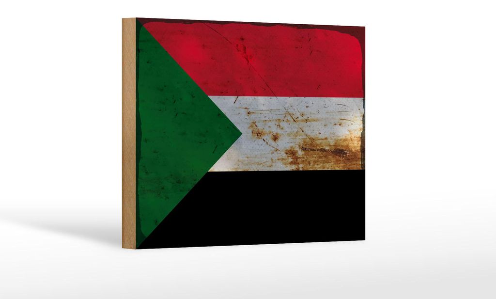 Holzschild Flagge Sudan 18x12 cm Flag of Sudan Rost Dekoration