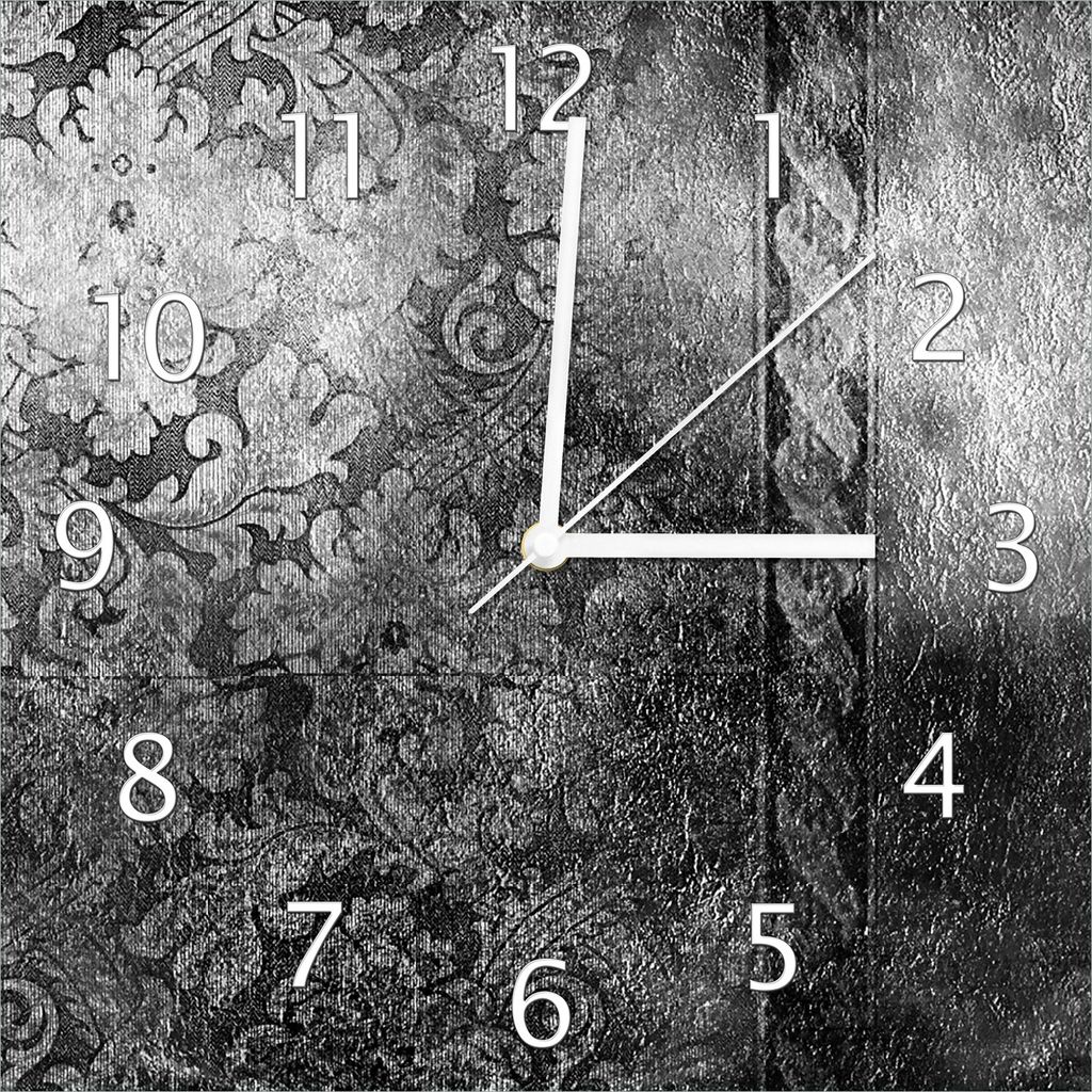 Wallario Design Wanduhr Schnörkelmuster in grau aus Echtglas, Größe 30 x 30 cm