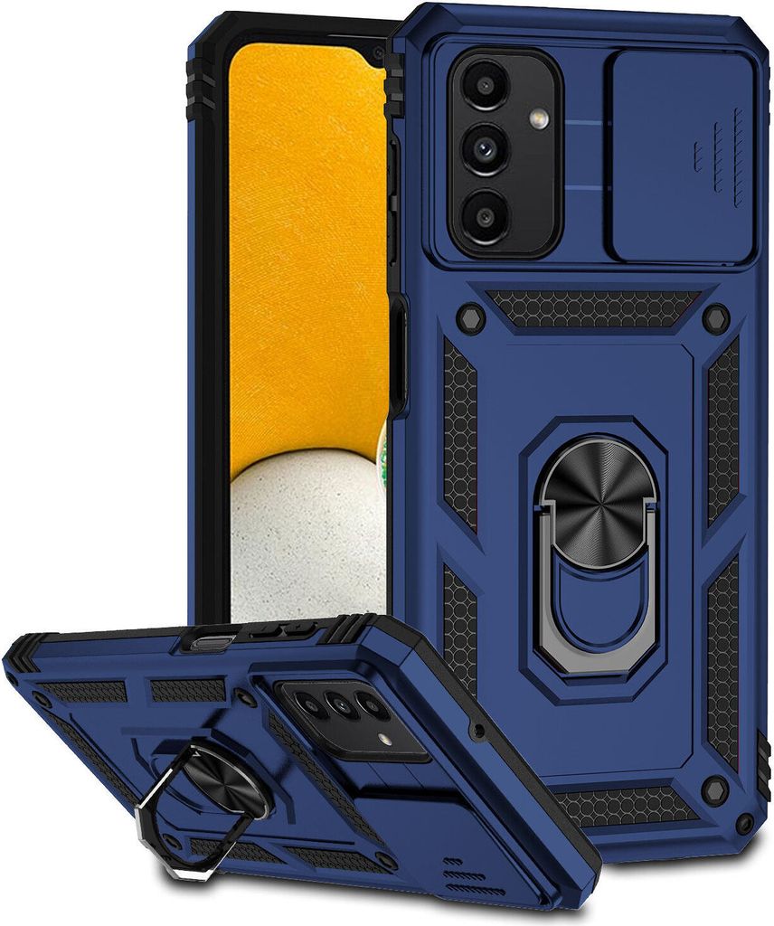 Galaxy A13 5G Hülle mit Schiebe Kamera Schutz und Ringhalter Ständer Robust Rüstung Schutzhülle für Samsung Galaxy A13 5G Blau