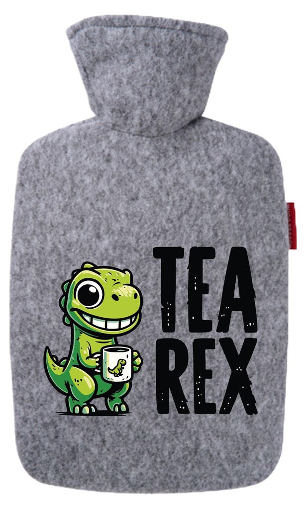Huuraa Wärmflasche Tea Rex Dinosaurier 1,8 Liter Filz Classic Filzbezug Bettflasche Geschenkidee